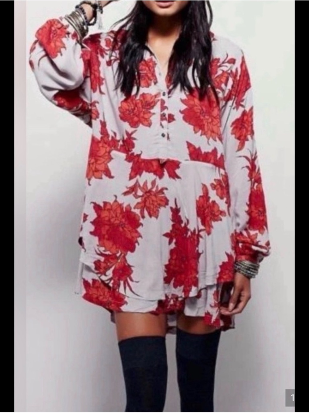 Free People lavender Mini Dress with Red Floral Print